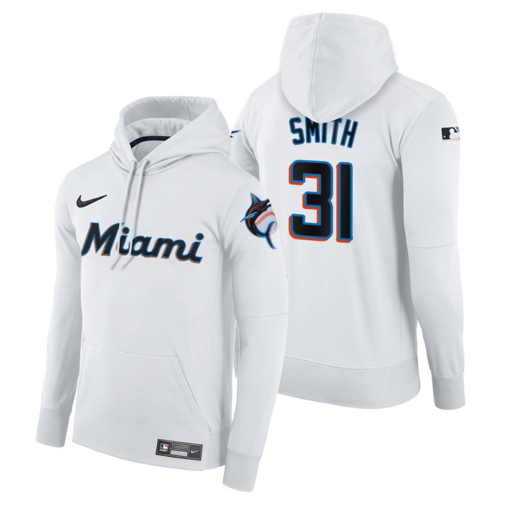 Cheap Men Miami Marlins 31 Smith white home hoodie 2021 MLB Nike Jerseys